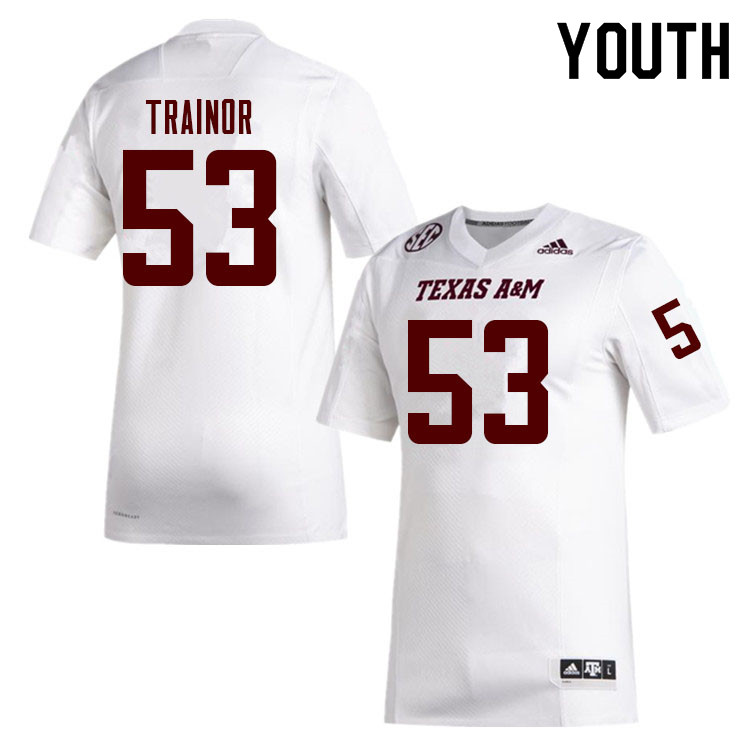 Youth #53 Blake Trainor Texas A&M Aggies College Football Jerseys Sale-White - Click Image to Close